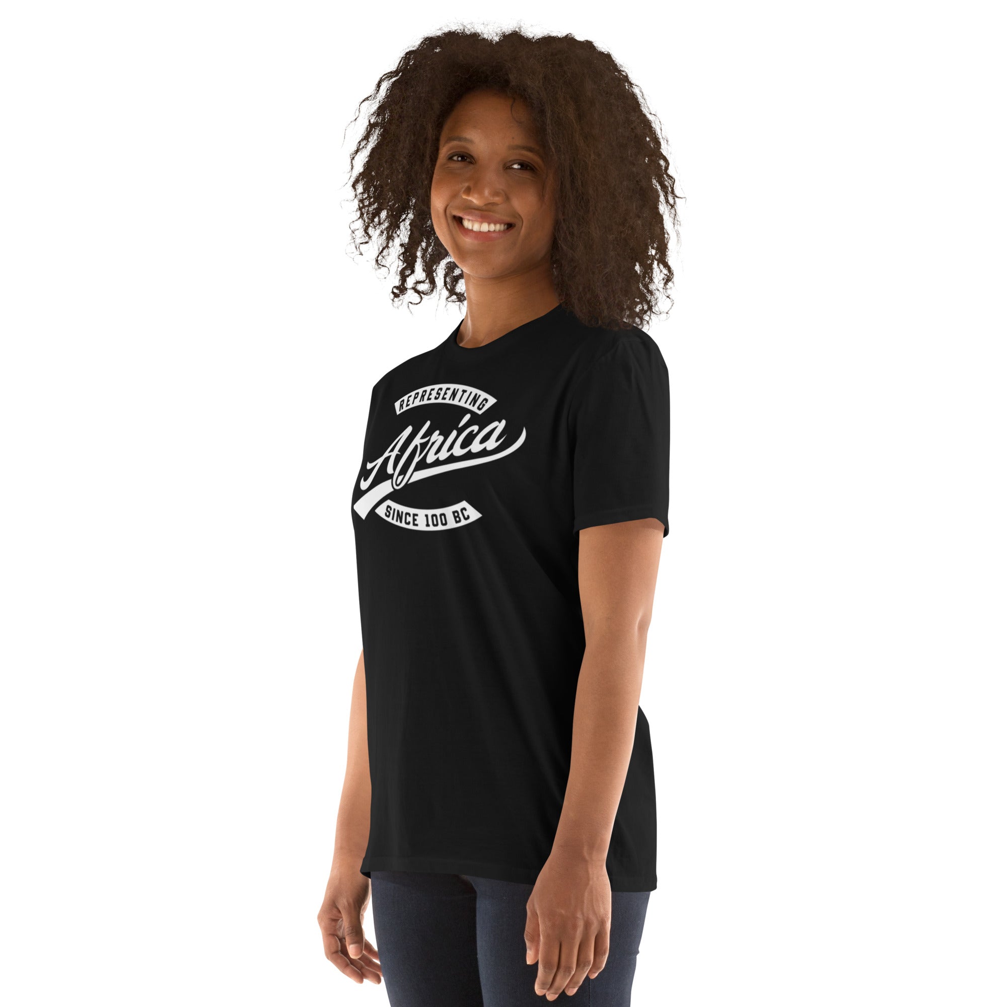 Black professional wearing African-inspired short sleeve tee