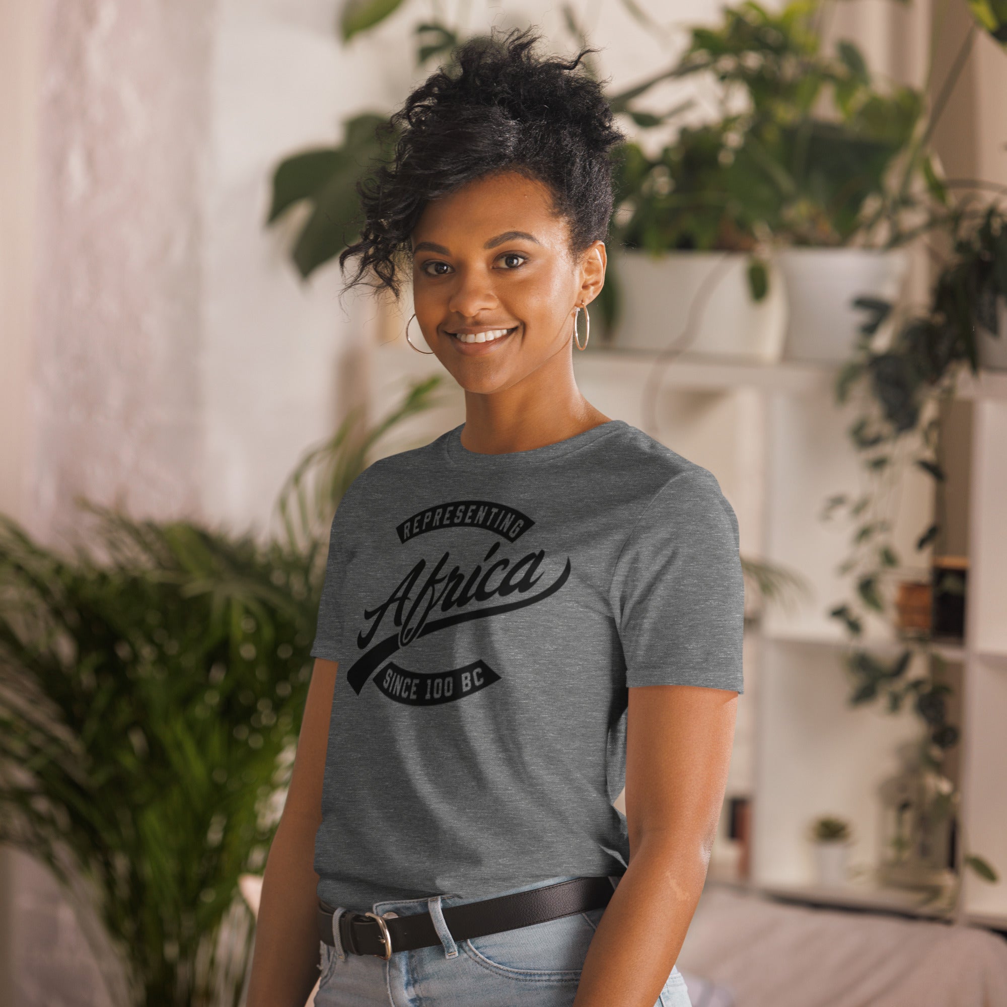 Black professional wearing African-inspired short sleeve tee