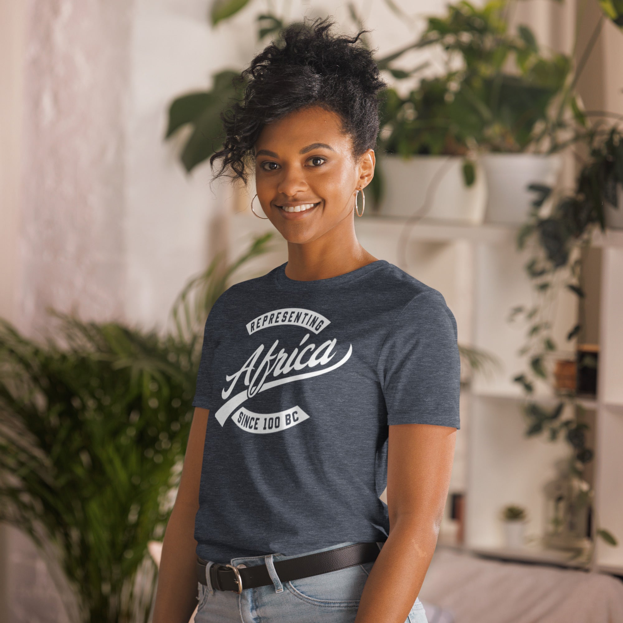 Black professional wearing African-inspired short sleeve tee