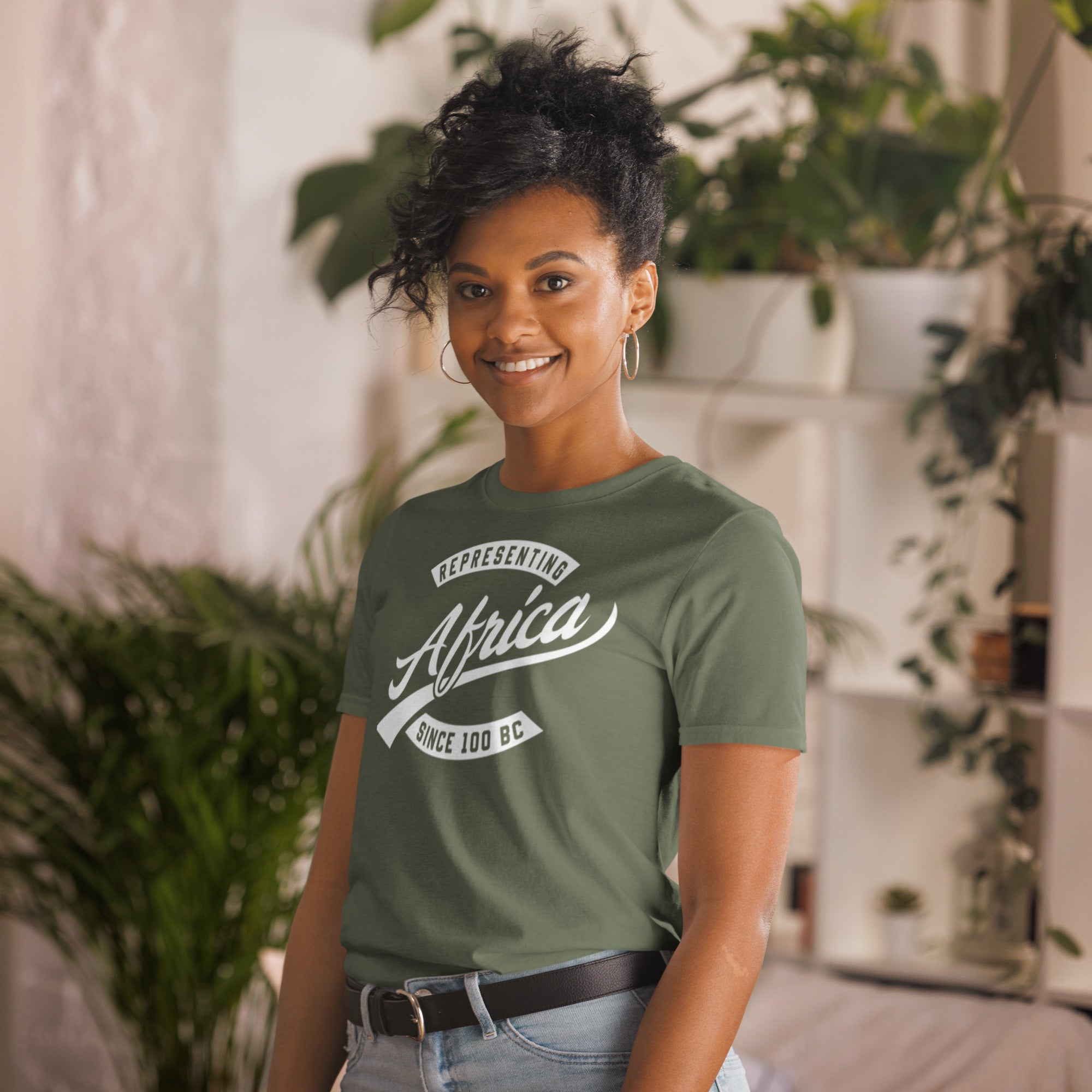 Black professional wearing African-inspired short sleeve tee