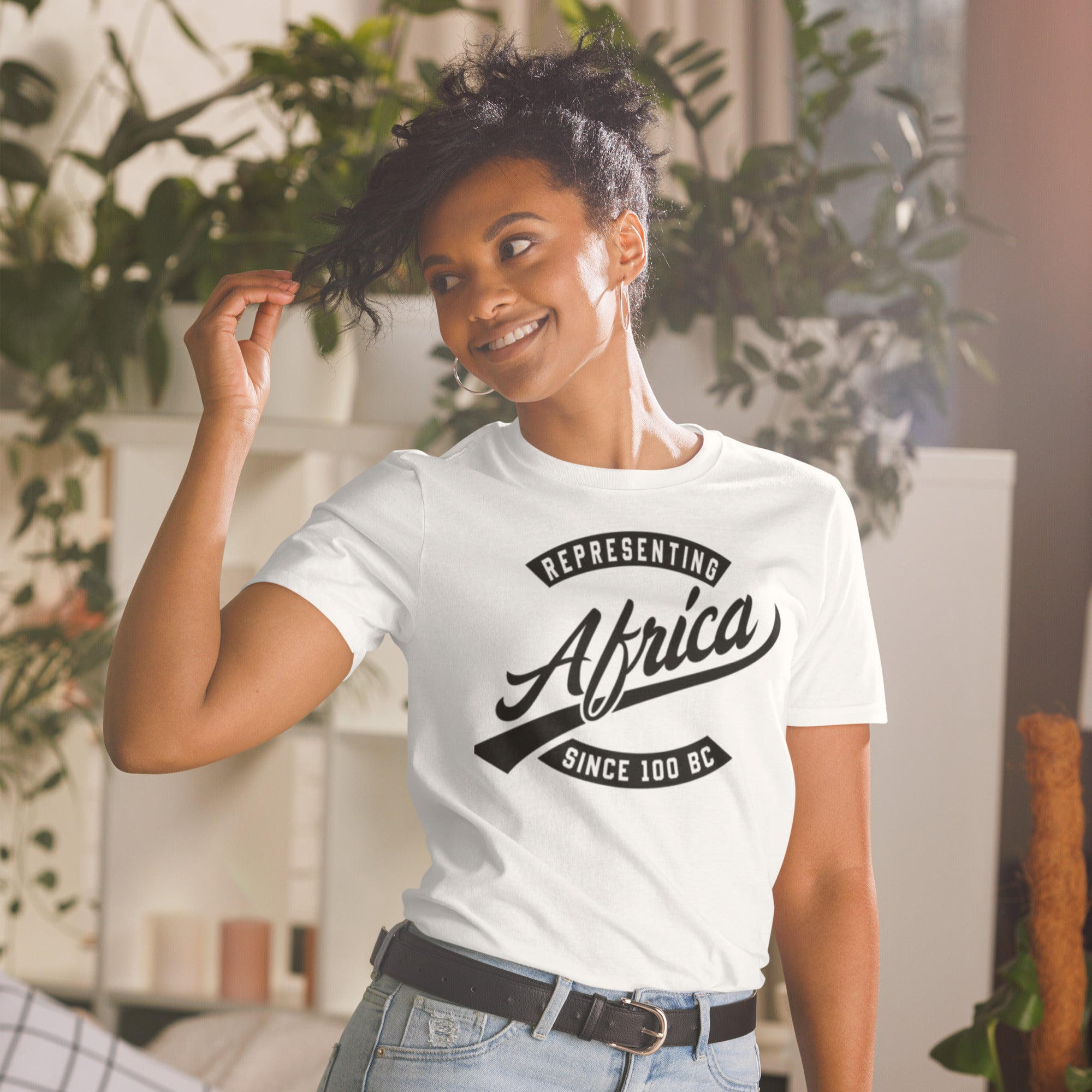 Black professional wearing African-inspired short sleeve tee