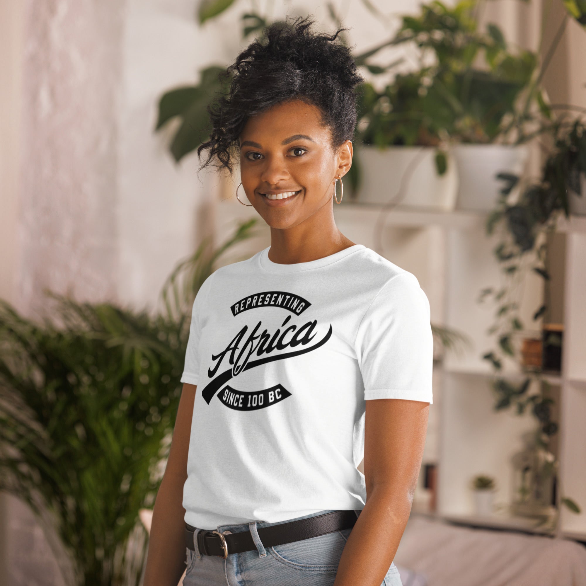 Black professional wearing African-inspired short sleeve tee