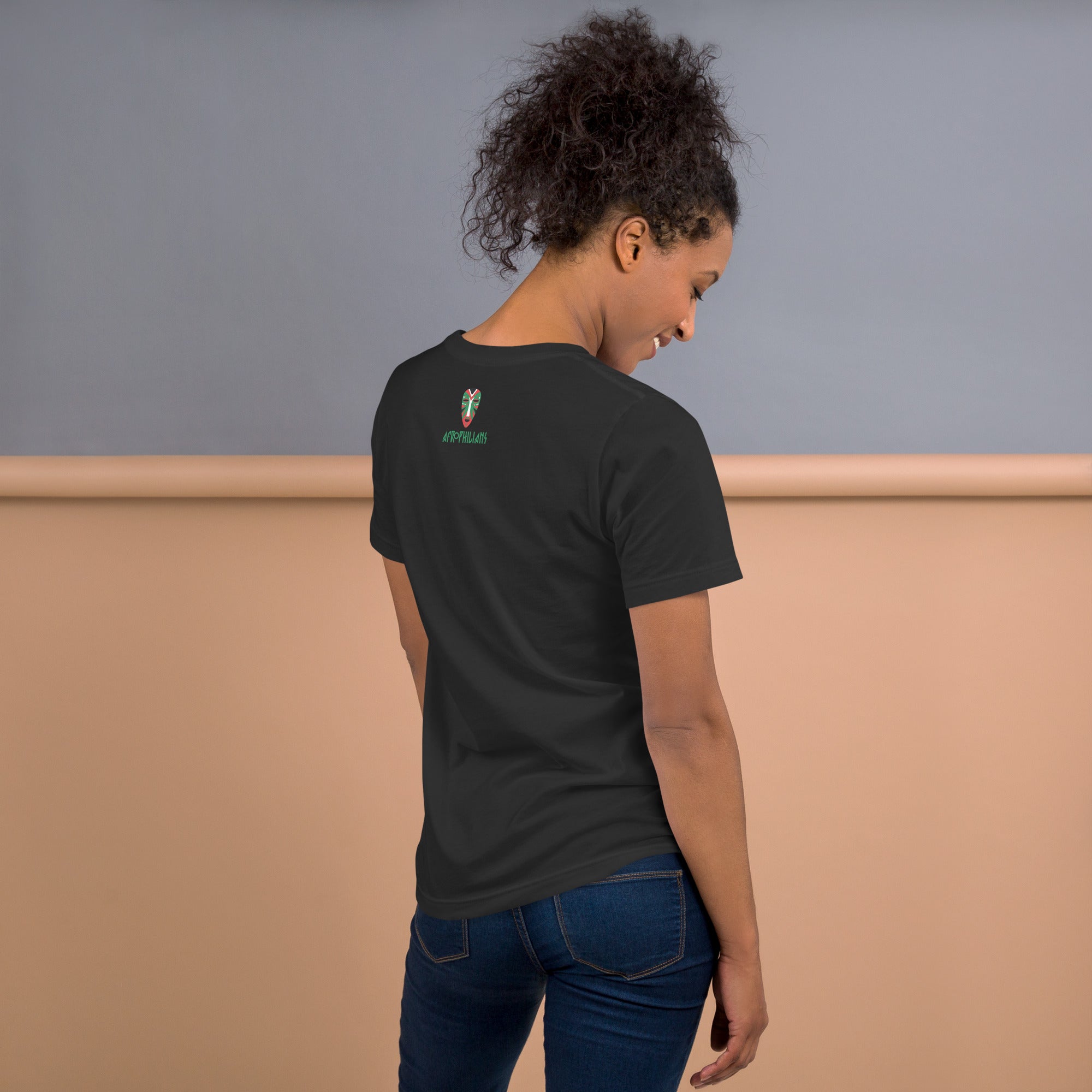 Black professional wearing African-inspired short sleeve tee