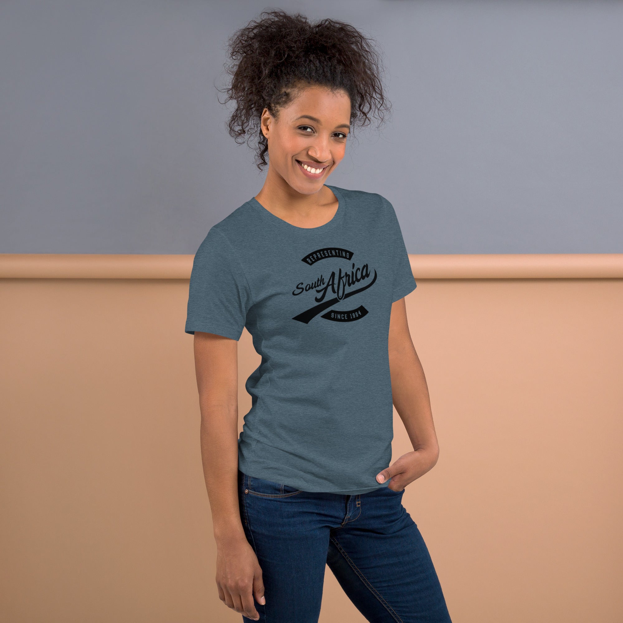 Black professional wearing African-inspired short sleeve tee